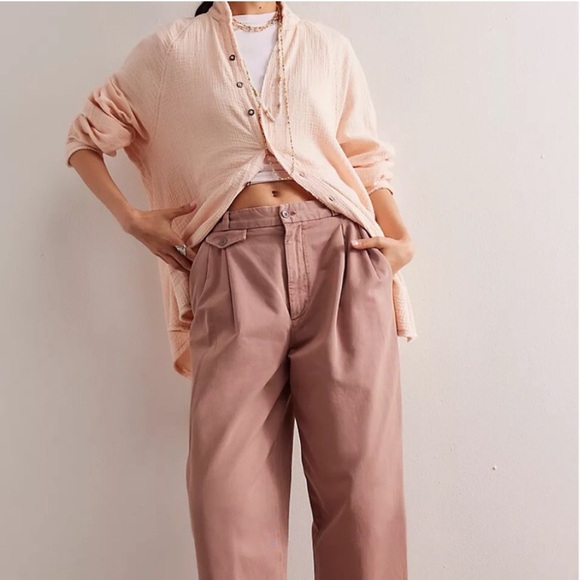 Free People Summer Daydream blouse pink pockets distressed - Picture 2 of 5